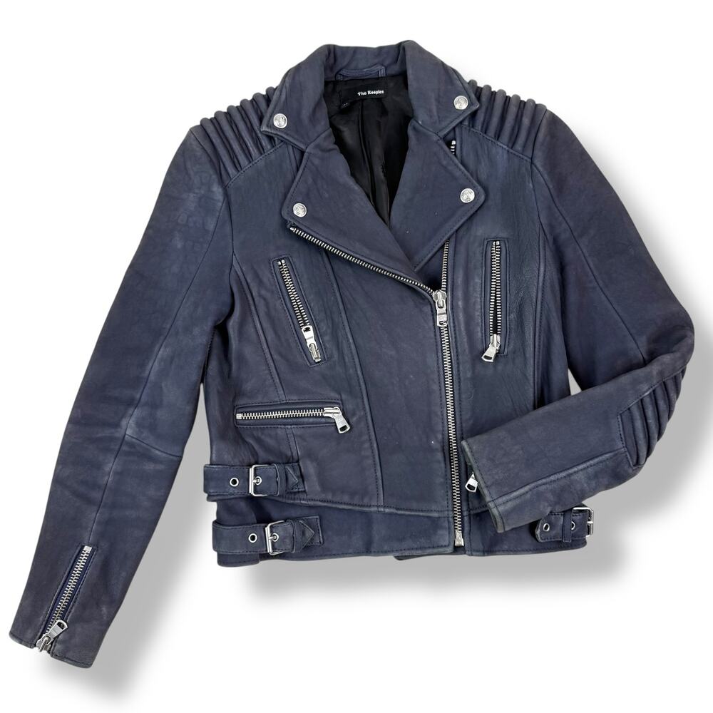 THE KOOPLES blue lamb leather motorcycle biker jacket - Picture 2 of 16